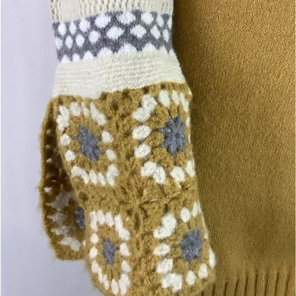 Lulus Sz S Its Groovy Crochet Arm Sweater Dress Mustard Yellow Acrylic Retro - Picture 5 of 9